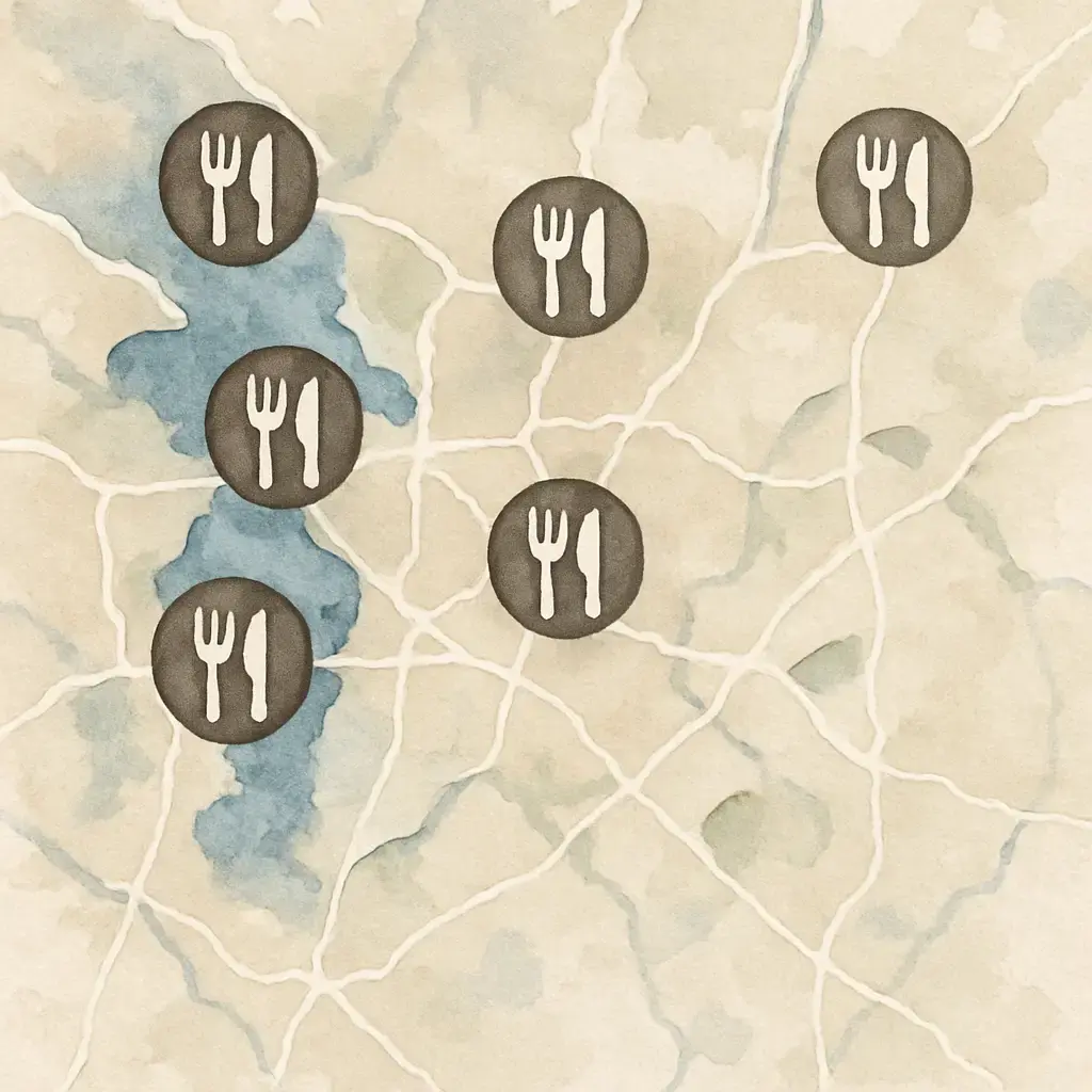 restaurant locations on an illustrated map