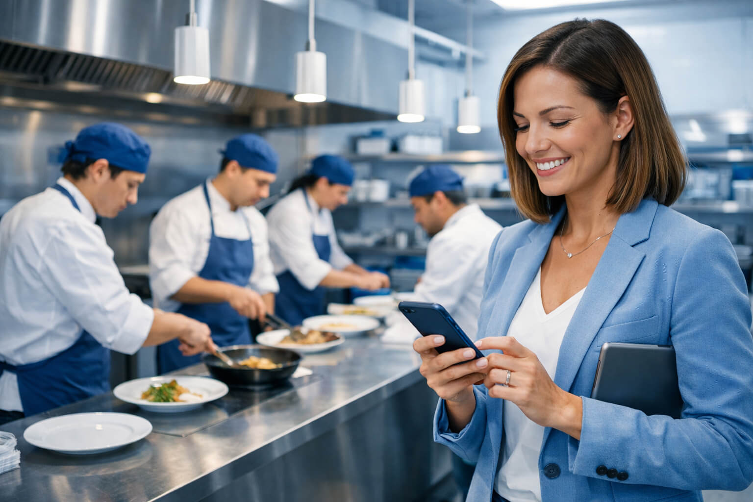 Smiling restaurant manager